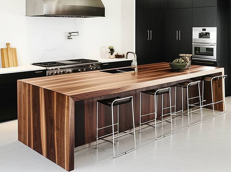 Featured image for Why Walnut Waterfall Edges Define Modern Kitchens