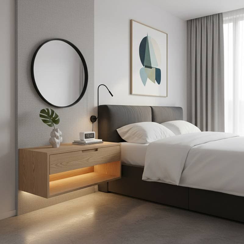 Featured image for Wall-Mounted Nightstands Open Up Tight Bedrooms