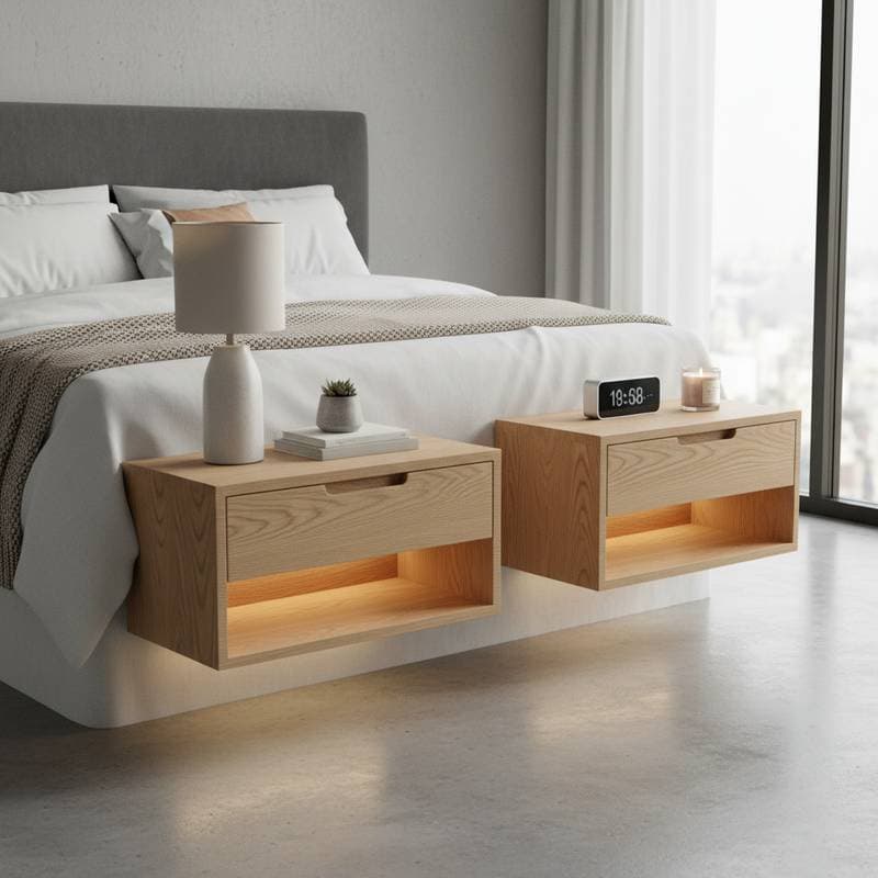 Featured image for Floating Nightstands Clear Floor Space and Cut Clutter