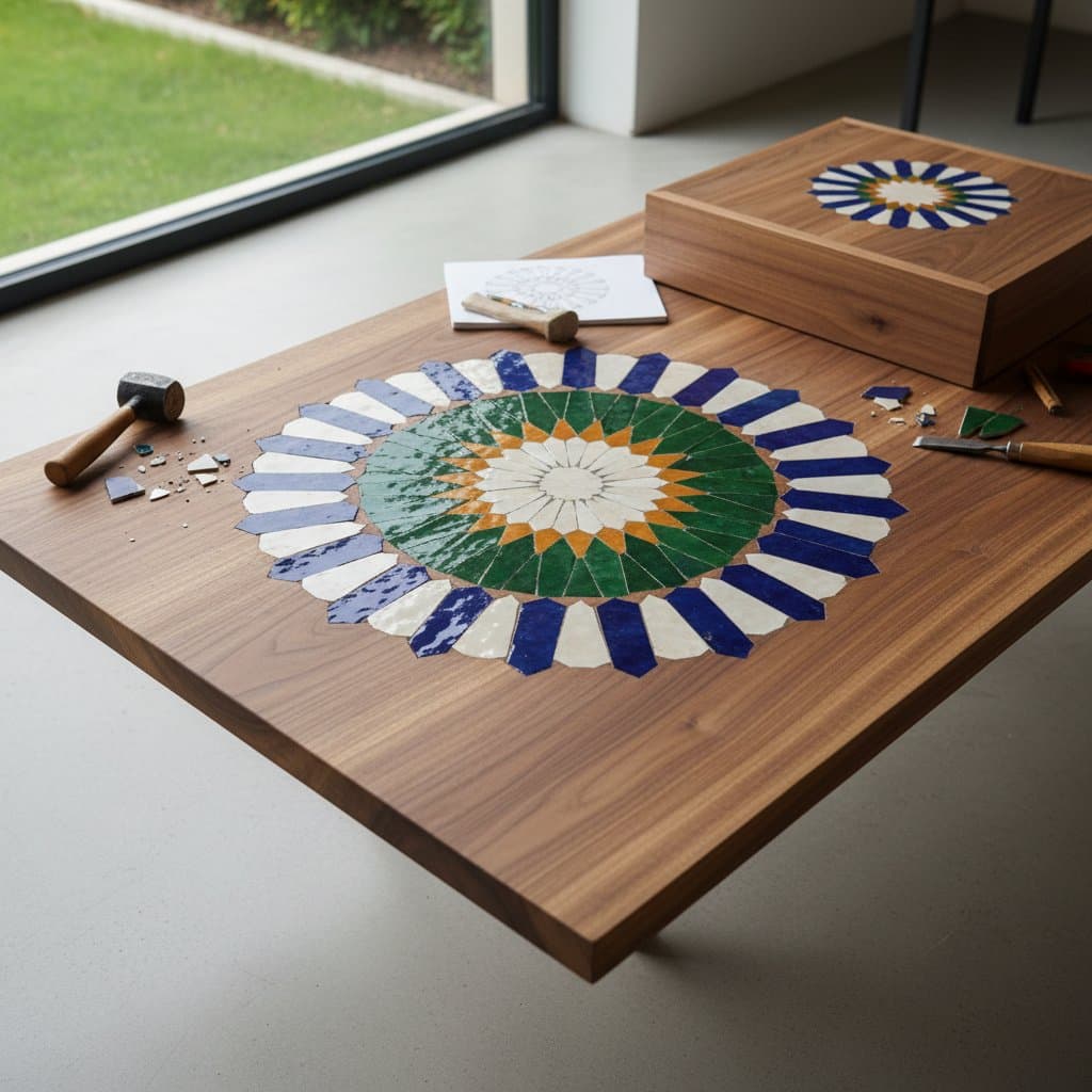 Featured image for Zellige Inlays Add Moroccan Glow to Wood Surfaces