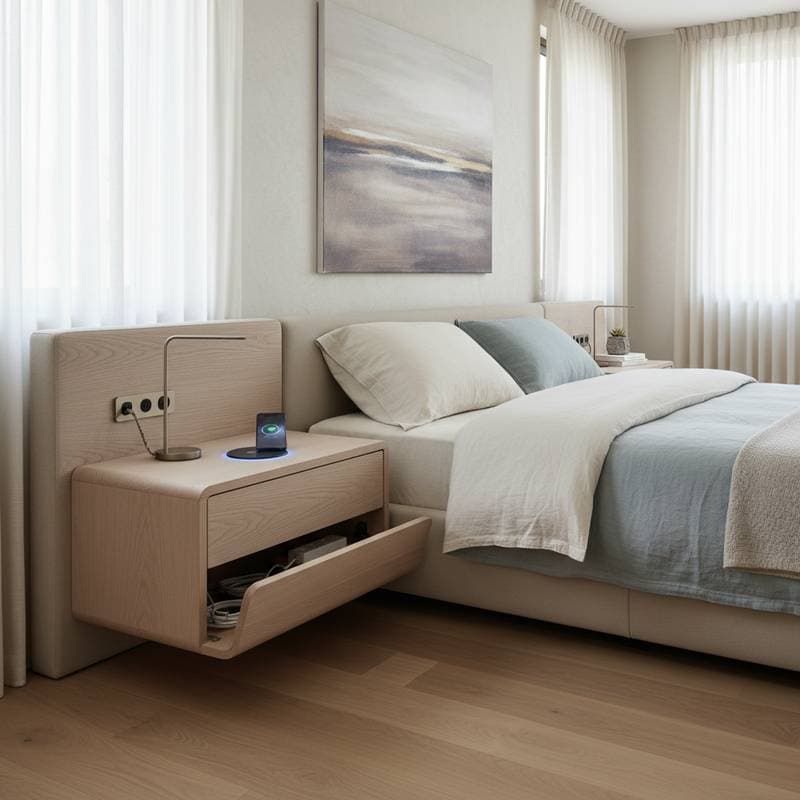 Featured image for Cable-Hiding Nightstands Solve Bedroom Cord Chaos