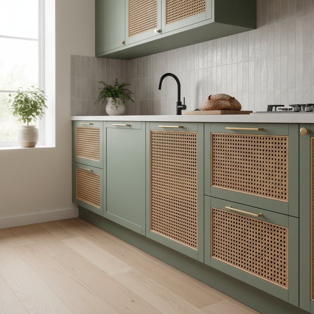 Image for Rattan Webbing Upgrades Cabinets for Under $450