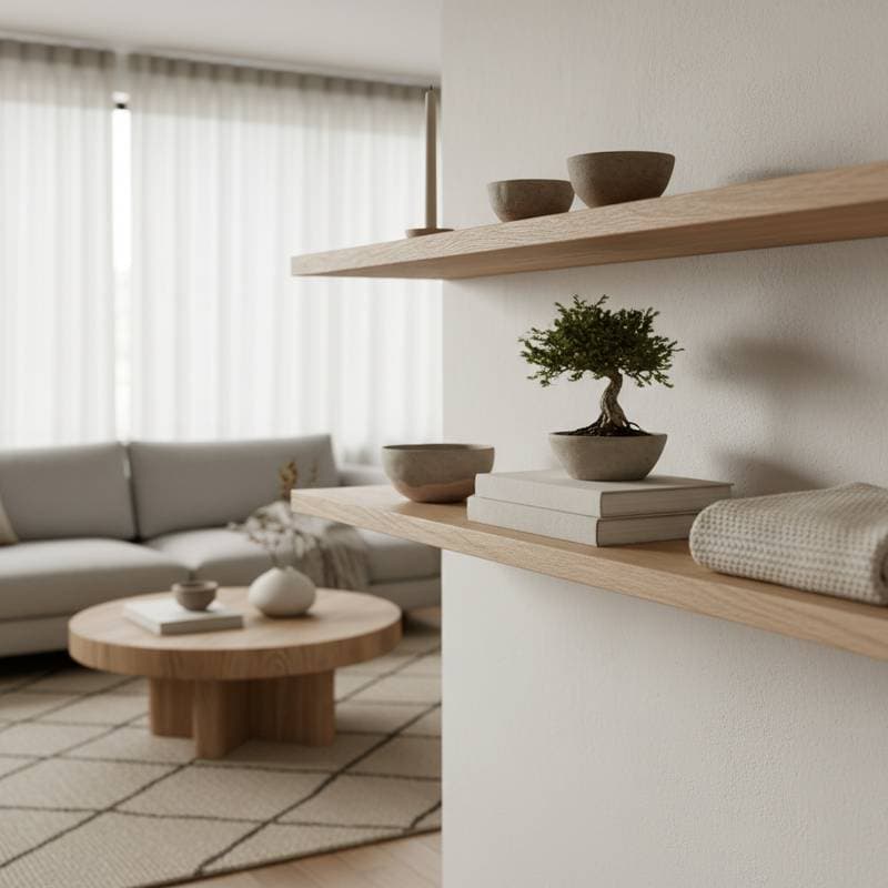 Featured image for Japandi Shelves Blend Wabi-Sabi With Hygge Comfort