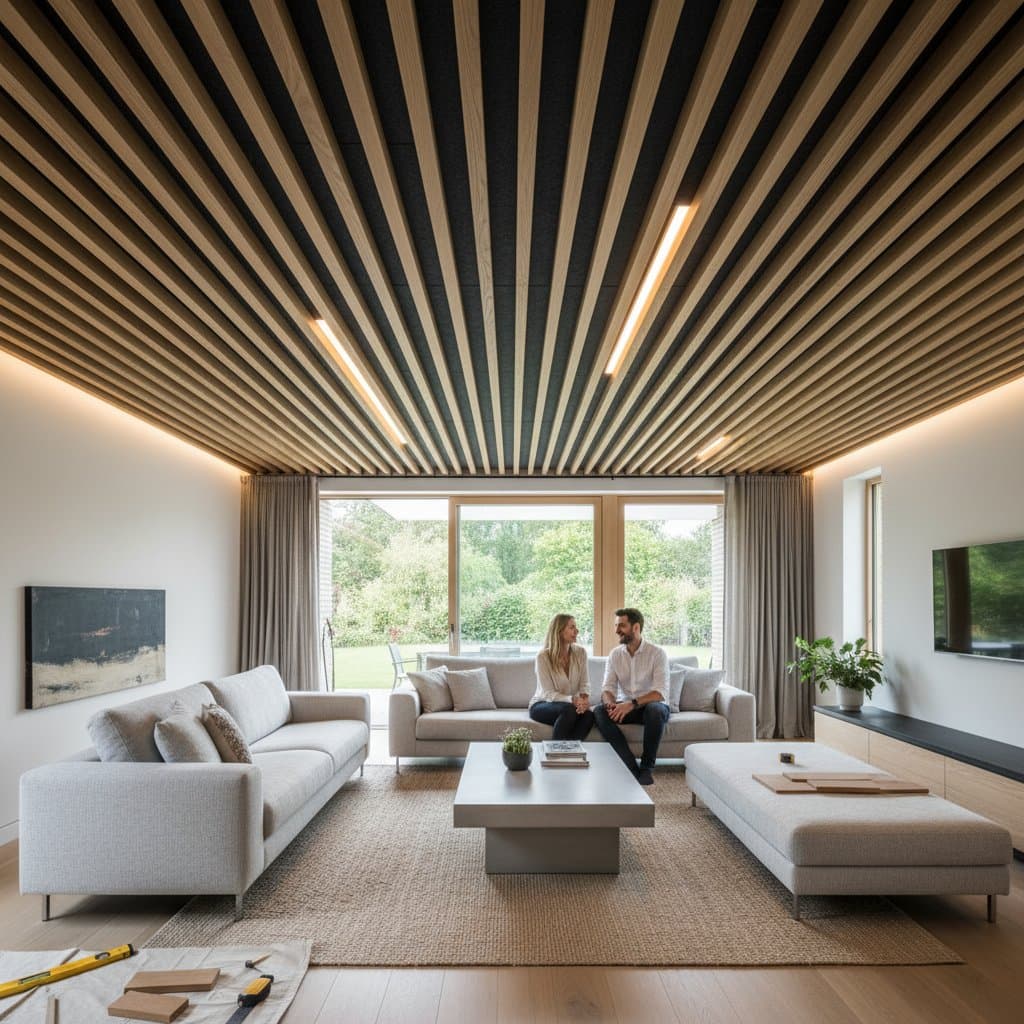 Featured image for DIY Wood Slat Ceilings Cut Noise Up to 60%