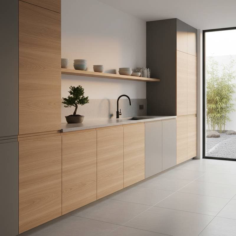 Featured image for Handleless Japandi Cabinets Erase Visual Clutter