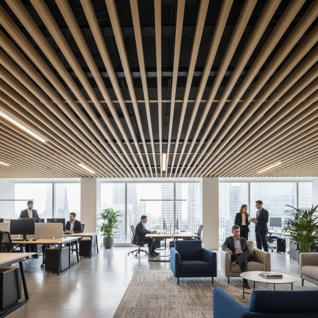 Featured image for Wood Slat Baffles Solve Open-Plan Acoustics
