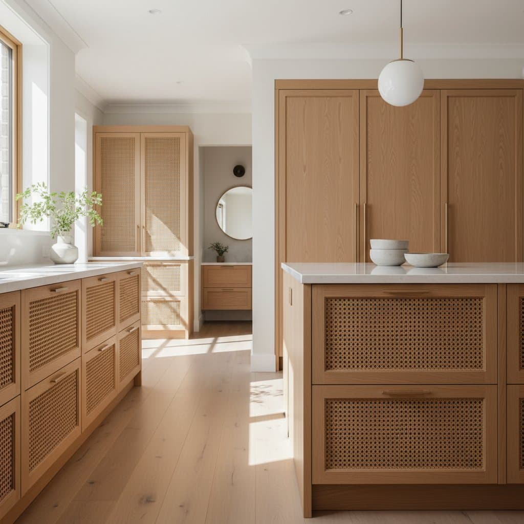 Featured image for Rattan Webbing Transforms Heavy Cabinets Into Light