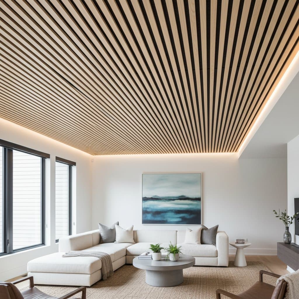 Featured image for Wood Slat Ceilings Cut Echo and Add Boutique Style