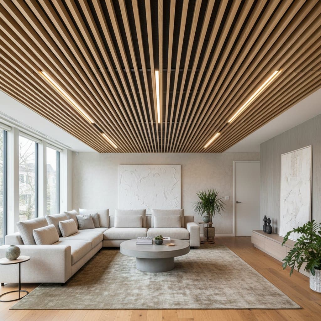Featured image for Wood Slat Ceilings That Quiet and Transform Rooms
